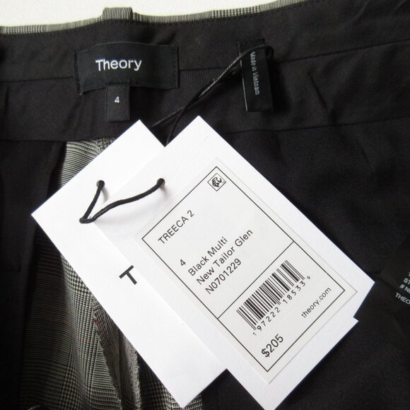 NWT Theory Treeca in Black New Tailor Glen Plaid Stretch Wool Tapered Pant 4 - Picture 4 of 10
